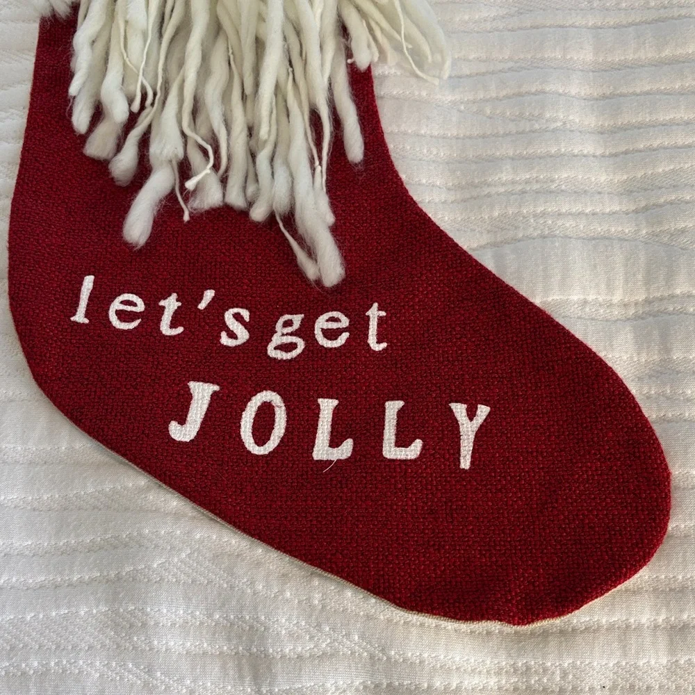 Mud Pie Red Gnome Santa Stocking with Plaid Hat and Fuzzy Beard NWT